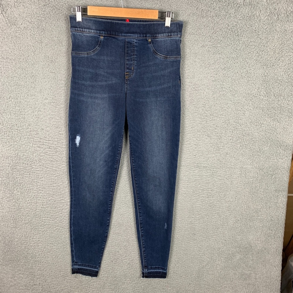 Spanx Skinny Jeans Womens Medium M Blue Denim Distressed High Rise Ankle Shaping